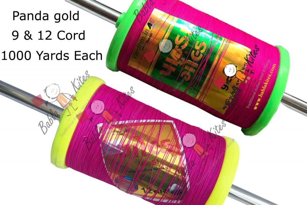 2 Set Panda Gold 9 & 12 Cord Strong Kite Flying Thread 1000 Yards Each (Combo) 1