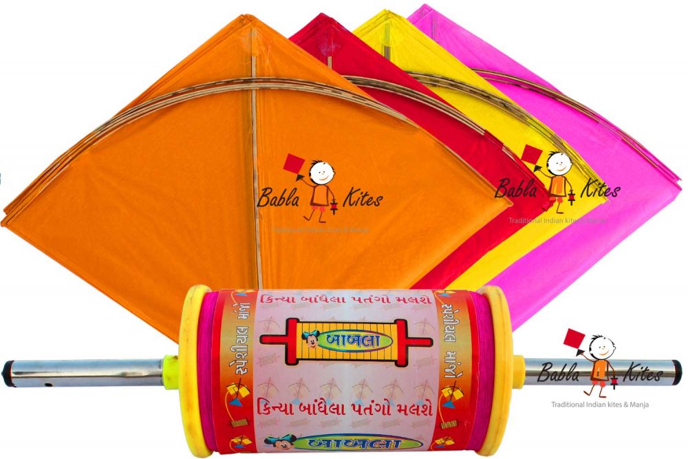40 Indian Fighter Cheel Kites + Special Indian Strong Kite Flying Thread 9 Cord 900 Metre Manjha (Combo) 1