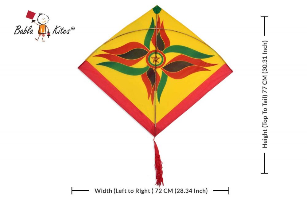 Babla 40 Baana Yellow Designer Ponia Kites Height (Top To Tail) 77 CM (30.31 Inch)- width(Left to Right ) 72 CM (28.34 Inch) (0.75 Tawa) + Free Shipping) 2