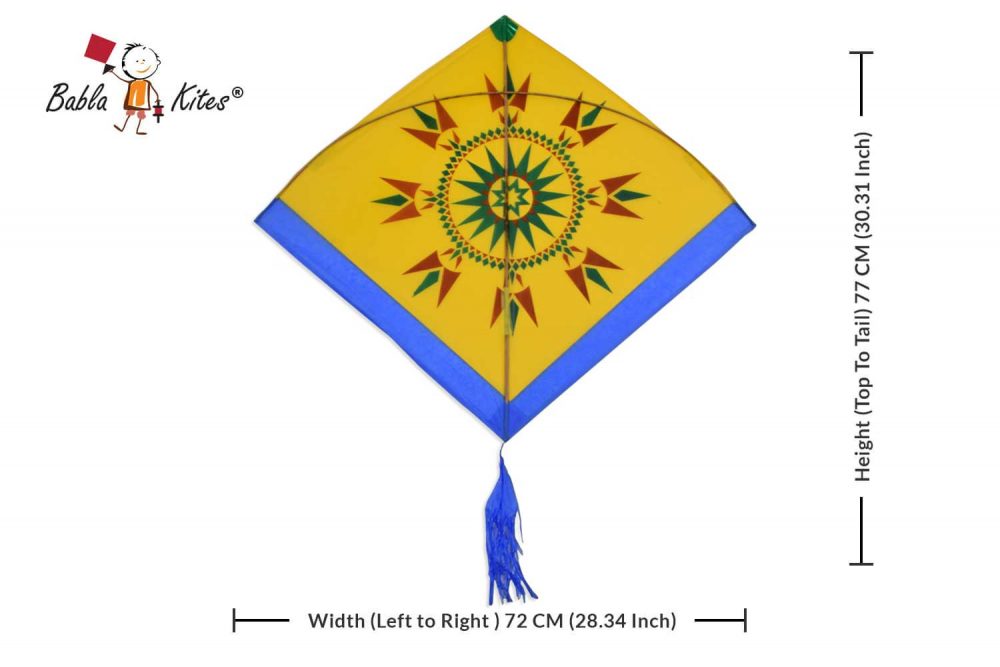 Babla 40 Baana Yellow Designer Ponia Kites Height (Top To Tail) 77 CM (30.31 Inch)- width(Left to Right ) 72 CM (28.34 Inch) (0.75 Tawa) + Free Shipping) 4