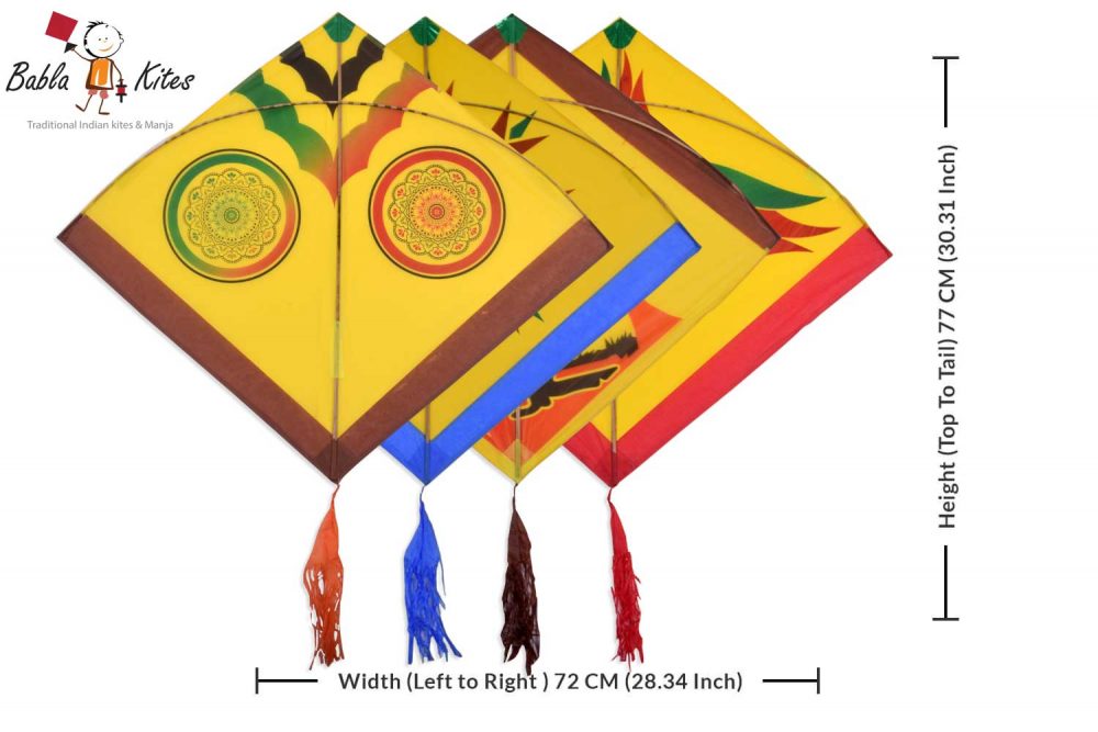 Babla 40 Baana Yellow Designer Ponia Kites Height (Top To Tail) 77 CM (30.31 Inch)- width(Left to Right ) 72 CM (28.34 Inch) (0.75 Tawa) + Free Shipping) 1