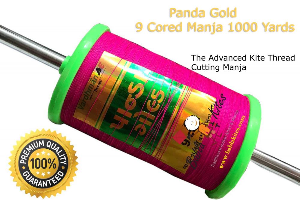 Panda Gold 9 Cored Manja 1000 Yards with Advanced Kite Thread Cutting Manja + Free Shipping 1
