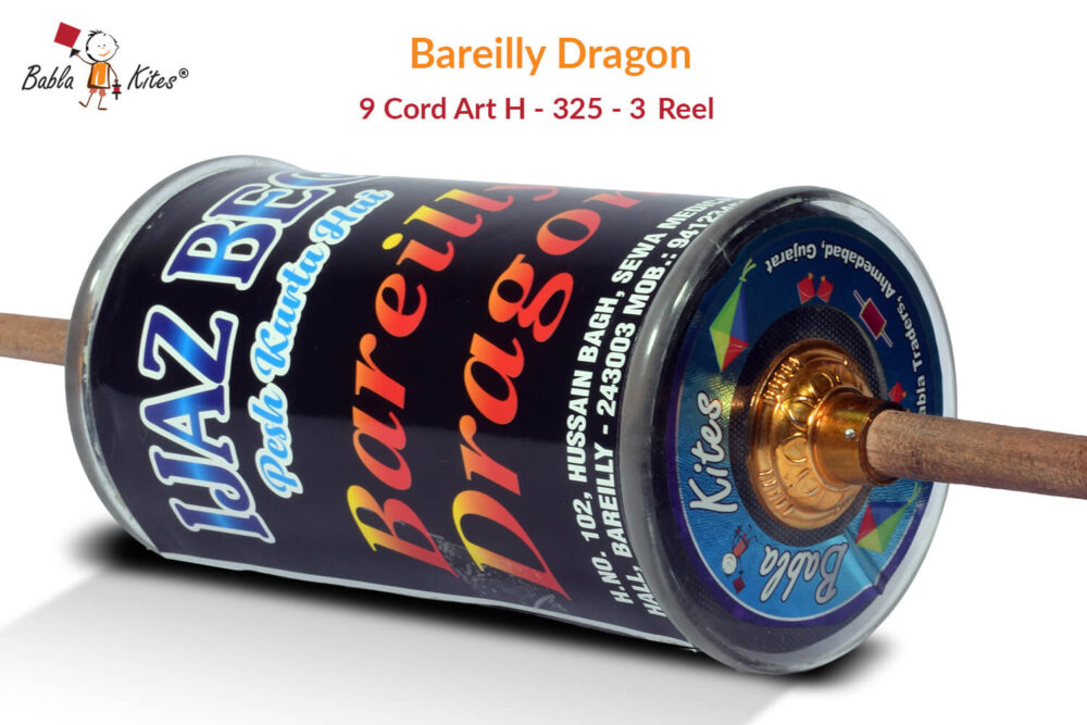 Original Bareilly Dragon 9 Cord Panda Art-H 325 Manjha (3 Reel) by Ijaz Beg + Free Shipping