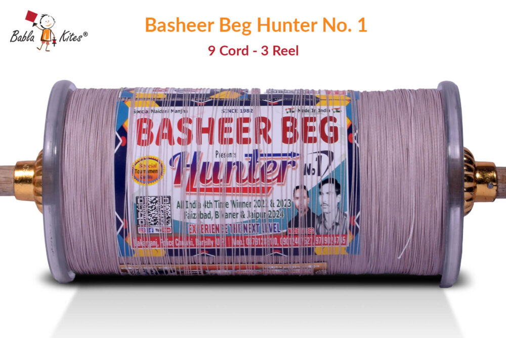 Original Basheer Beg Hunter No. 1 - 9 Cord Panda No. 5 Manjha (3 Reel) + Free Shipping