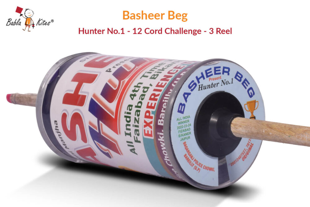 Original Basheer Beg Hunter No. 1 - 12 Cord Challenge Manjha (3 Reel) + Free Shipping